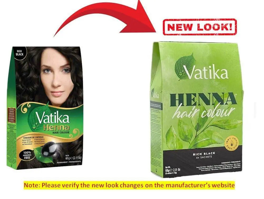 Dabur vatika henna hair colour rich black, 6X10 g sachets