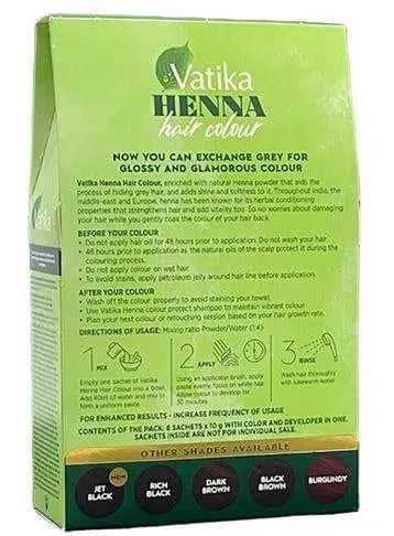 Dabur Vatika Henna Hair Colour (Rich Black, 6X10 g sachets) henna hair colour IMPORTED FROM UK - BeautyWholesaleIn