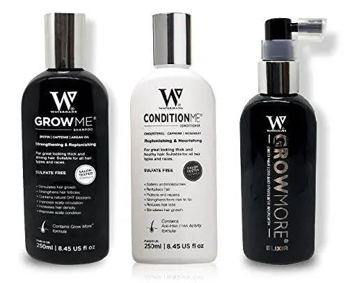 Watermans GrowMore, GrowPro, Shampoo and Conditioner Set( Grow Me Shampoo + Condition Me + GrowMore Elixir)  by Waterman's