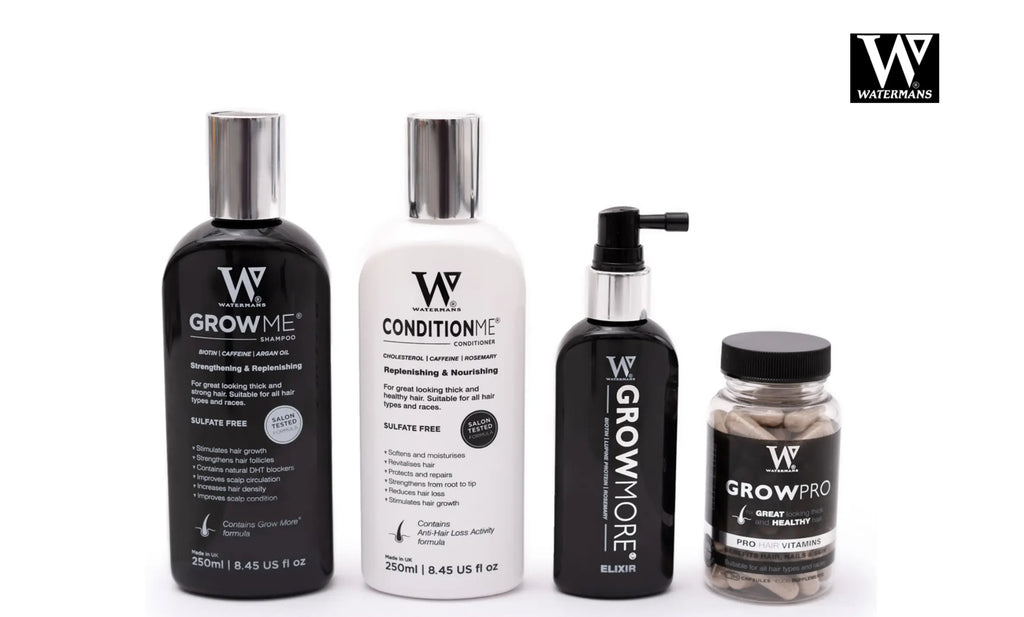 WATERMANS GROWME SHAMPOO,CONDITIONER,EXILIR,CAPSULES FOR HAIR GROWTH F