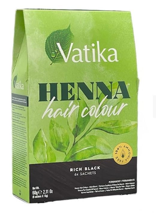 Dabur Vatika Henna Hair Colour (Rich Black, 6X10 g sachets) henna hair colour IMPORTED FROM UK